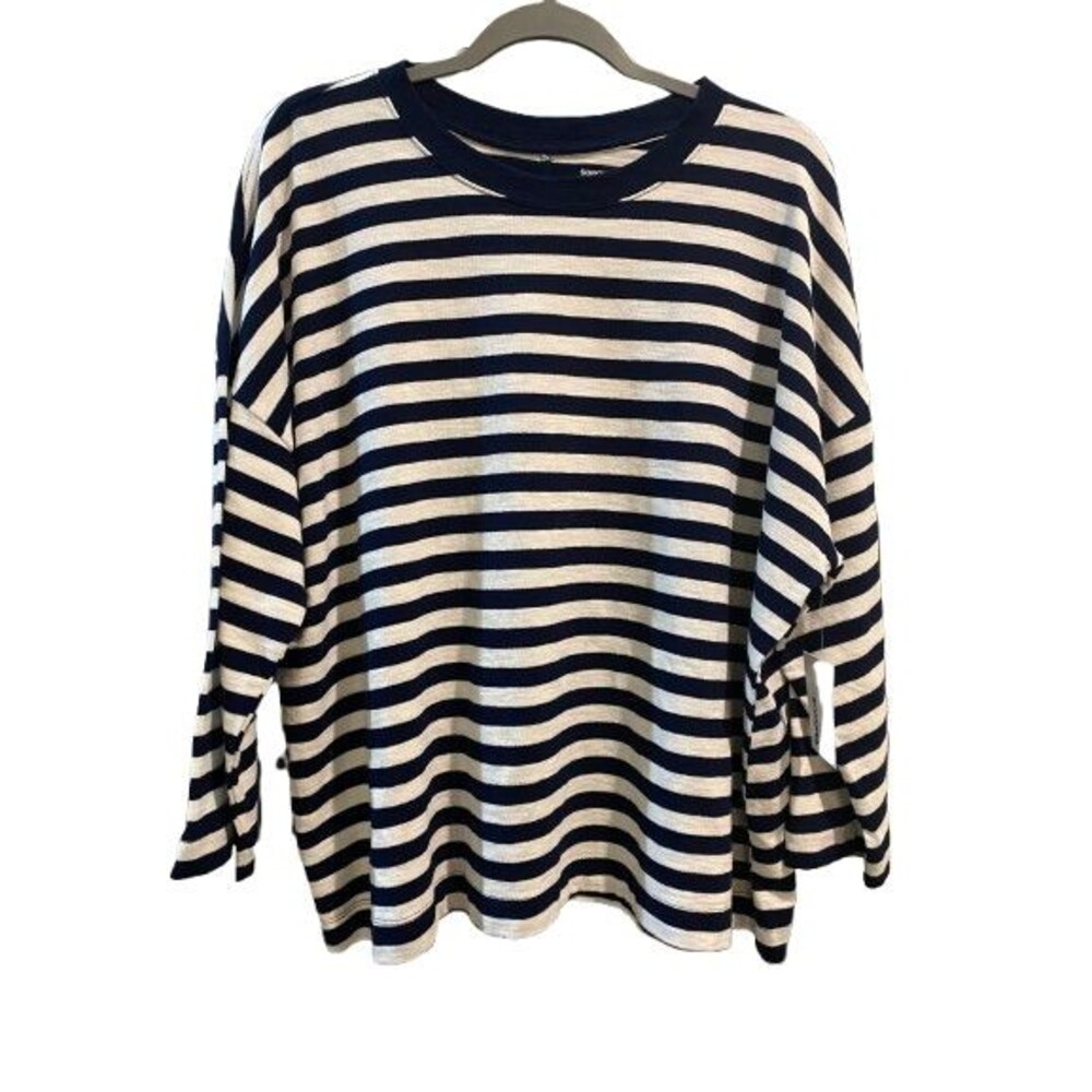 Women's XXL Boxy Tee Long Sleeve Sonoma Navy Striped Crewneck